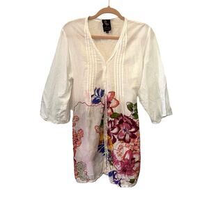 Priya‎ Embroidered Floral Mini Dress Boho White Lightweight Size 40 NWOT